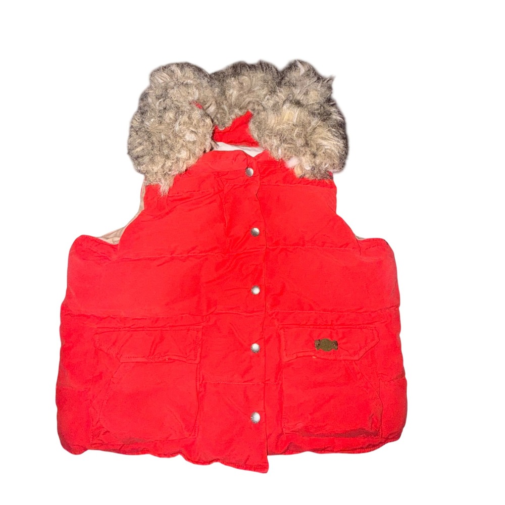 Denim & Supply Ralph Lauren Puffer Vest Faux Fur Hood Gorpcore Red Large
